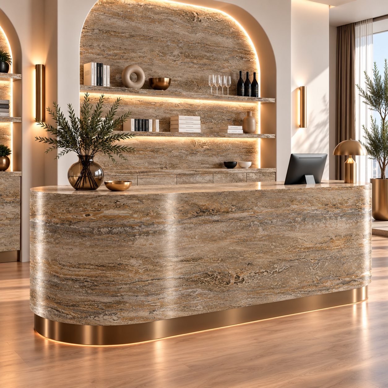 Warm Taupe Brown Layered Horizontal Travertine Texture 2
