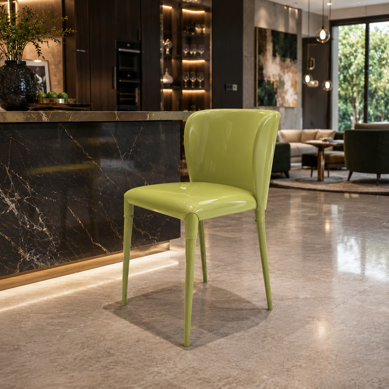 Glossy Olive Green Plastic Chair 3D Model 4
