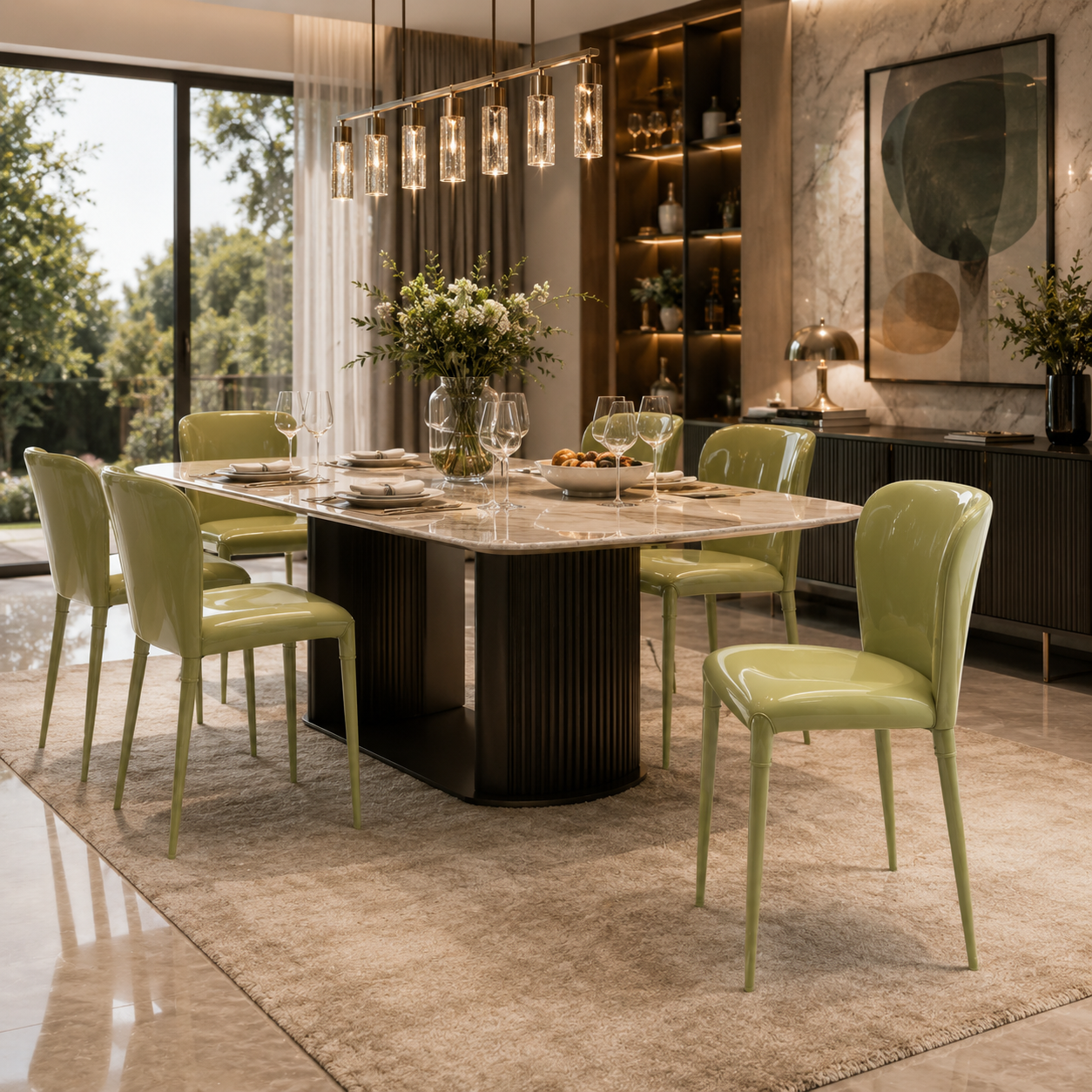 Glossy Olive Green Plastic Chair 3D Model 2