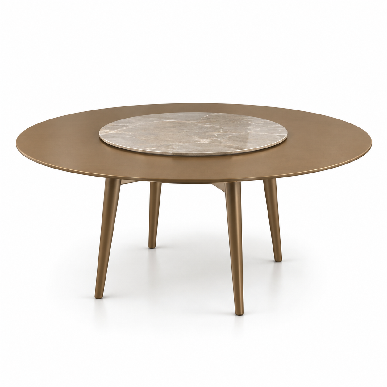 Bronze Round Dining Table with Marble Center 3D Model 3