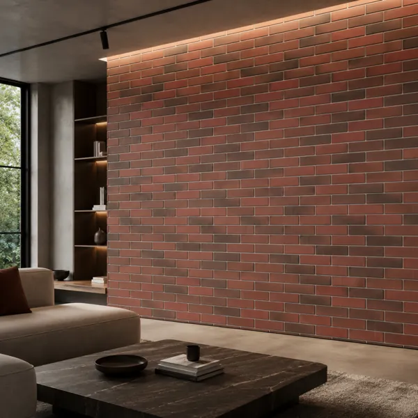 Red Brick Wall – Dark Brown Mixed Bricks with Gray Mortar back