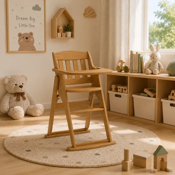 Scandinavian Wooden High Chair – Warm Honey Grain 3D Model back