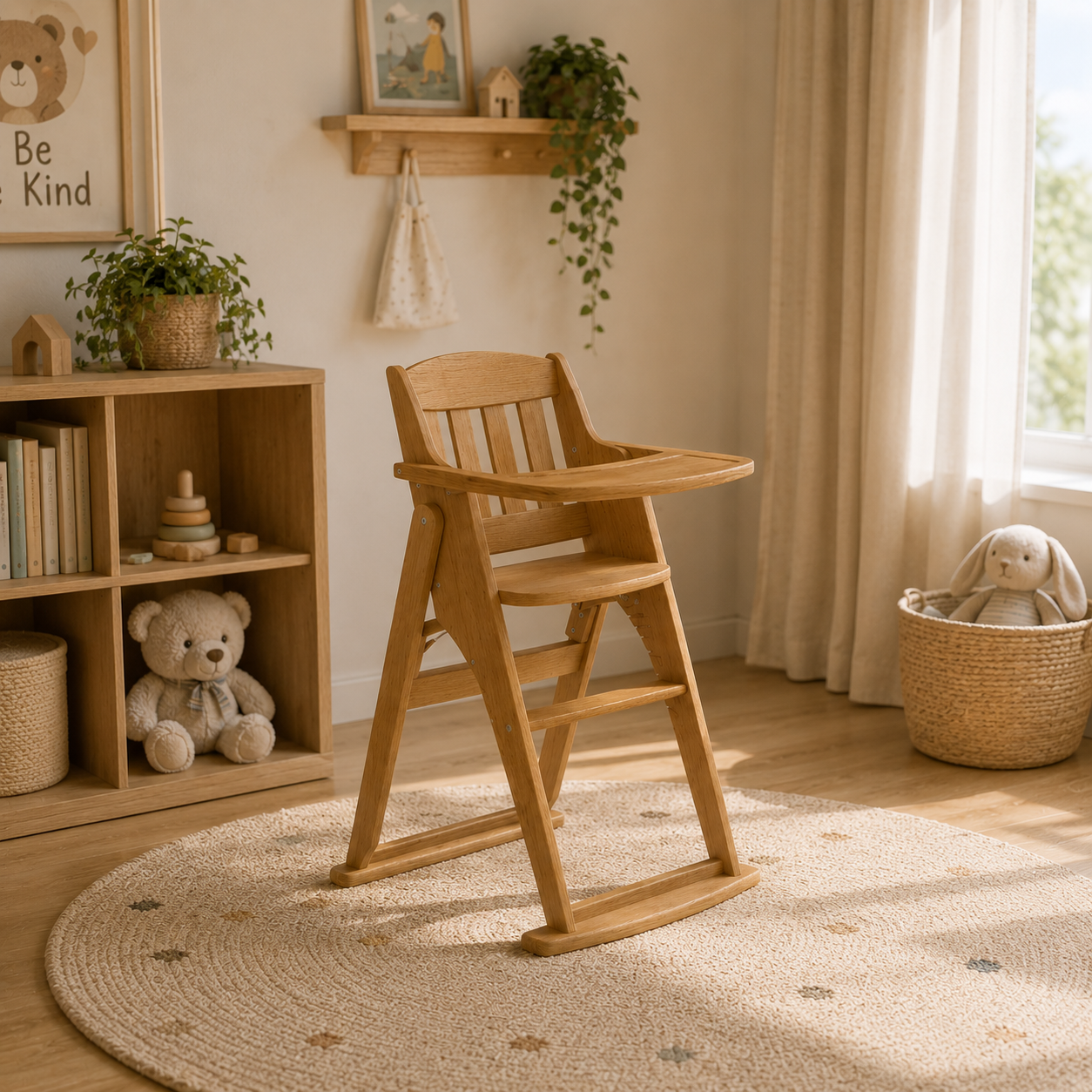 Scandinavian Wooden High Chair – Warm Honey Grain 3D Model 3