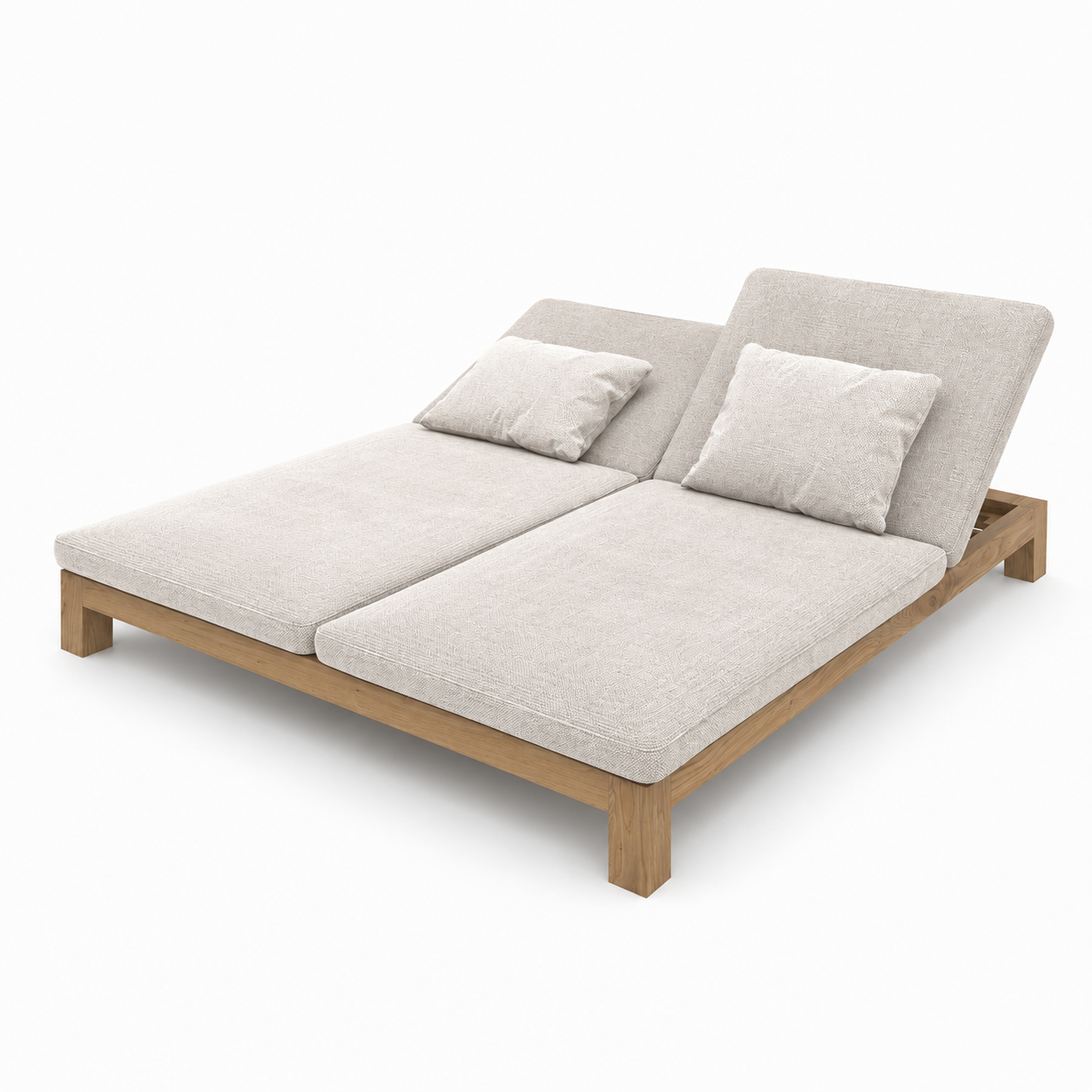 Beige Double Daybed – Natural Wood Frame and Twin Backrests 3D Model 3