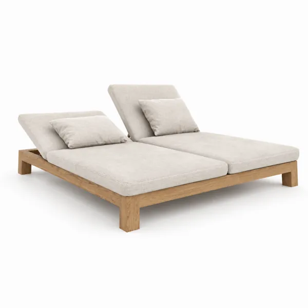 Beige Double Daybed – Natural Wood Frame and Twin Backrests 3D Model