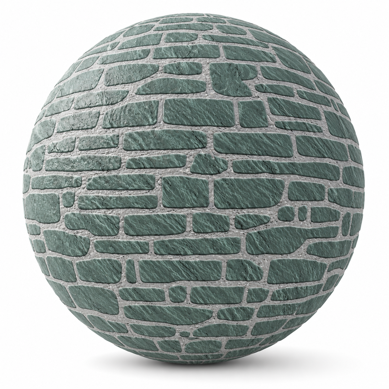 Muted Green Stone Wall Texture – Light Gray Mortar Texture