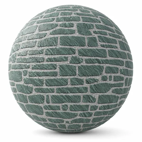 Muted Green Stone Wall Texture – Light Gray Mortar Texture