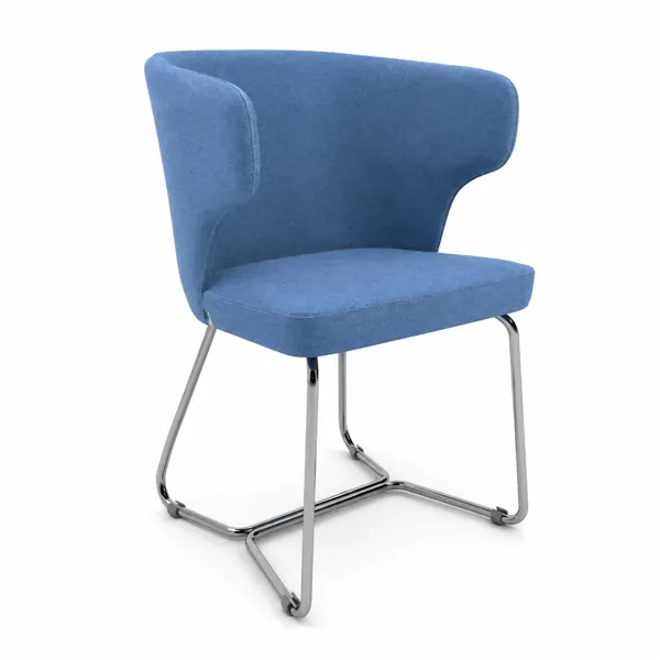 Blue Upholstered Wingback Chrome Sled Chair 3D Model