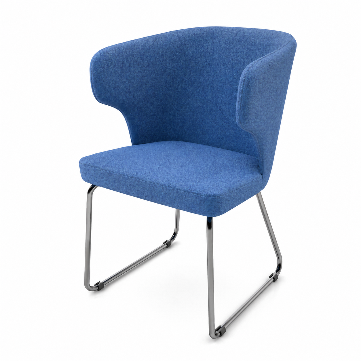Blue Upholstered Wingback Chrome Sled Chair 3D Model 3