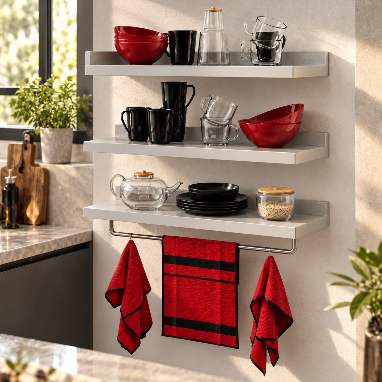 Wall Mounted Kitchen Shelf and Tableware Set 3D Model 4