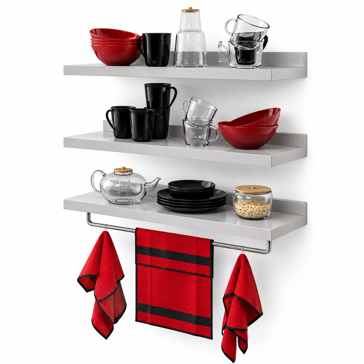 Wall Mounted Kitchen Shelf and Tableware Set 3D Model 3