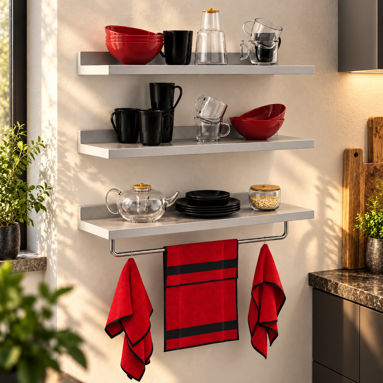 Wall Mounted Kitchen Shelf and Tableware Set 3D Model 2