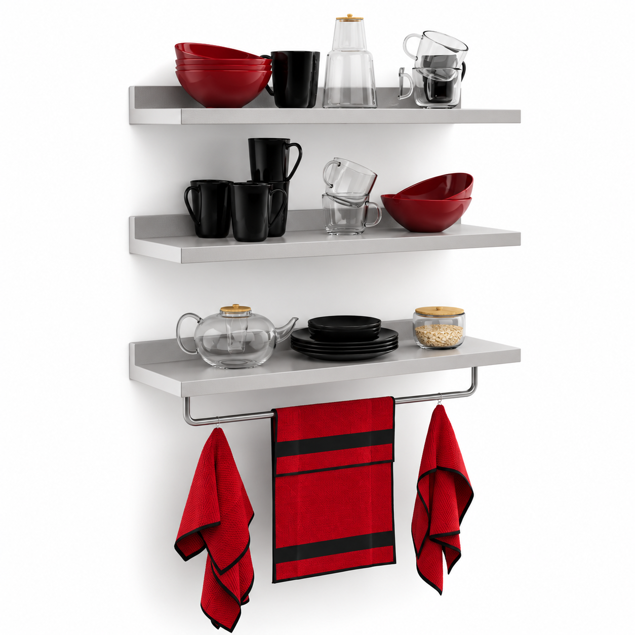 Wall Mounted Kitchen Shelf and Tableware Set 3D Model 1