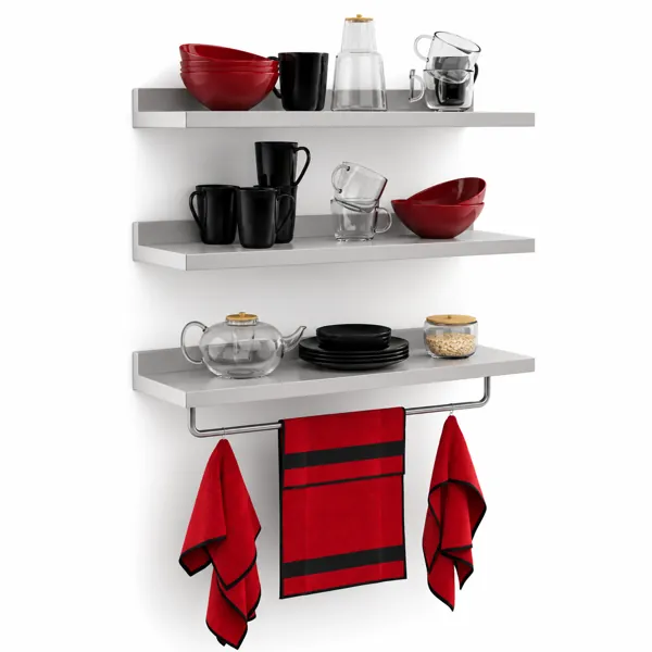 Wall Mounted Kitchen Shelf and Tableware Set 3D Model