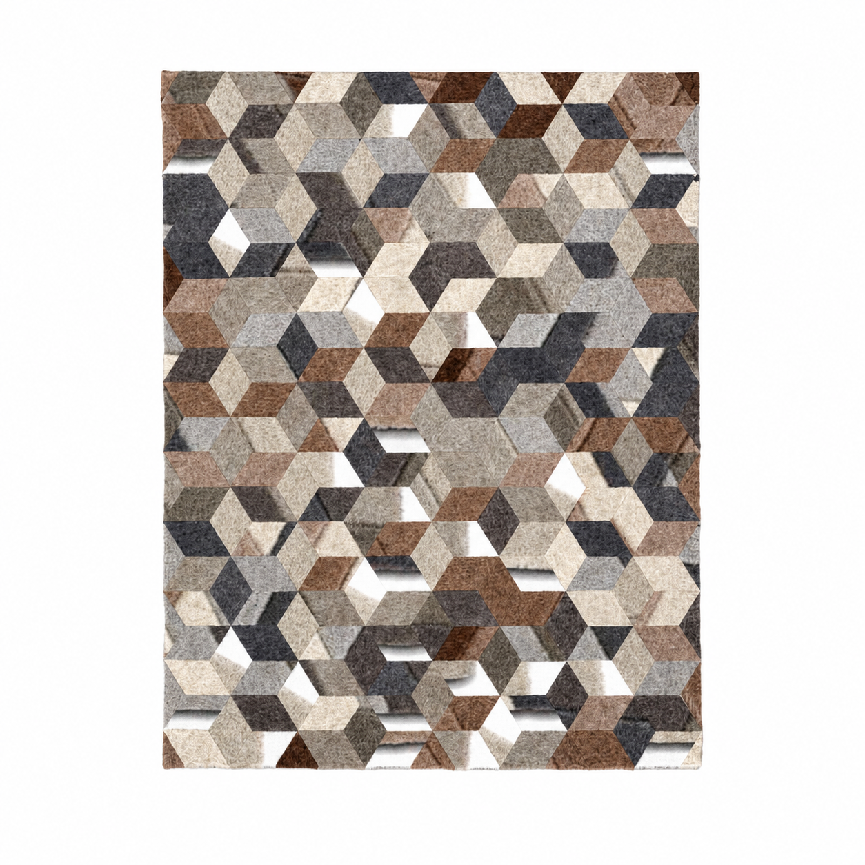 Geometric Cube Illusion Rug – Brown Beige Gray Tessellation 1