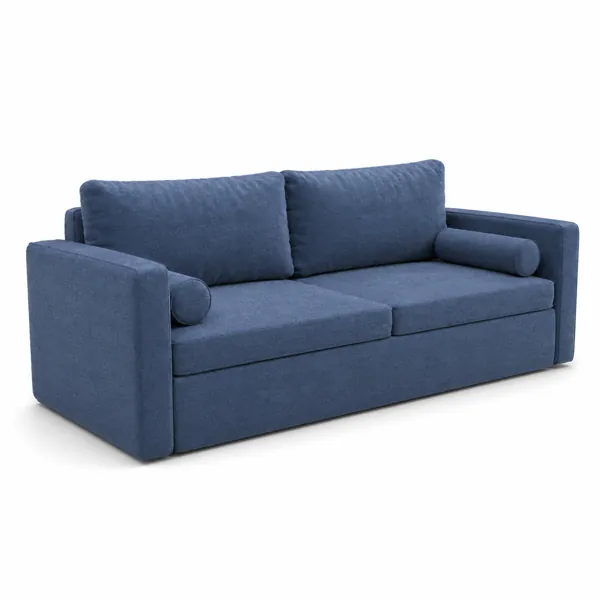 Dusty Blue Velvet Sofa – Twin Bolster Cushions 3D Model