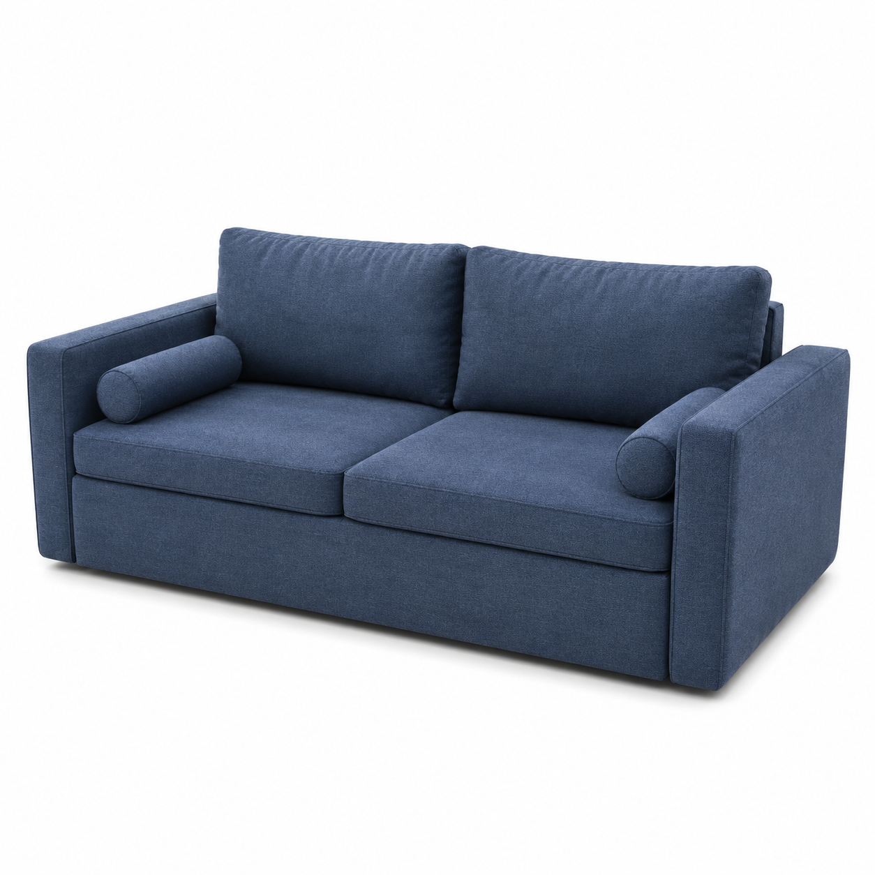 Dusty Blue Velvet Sofa – Twin Bolster Cushions 3D Model 3