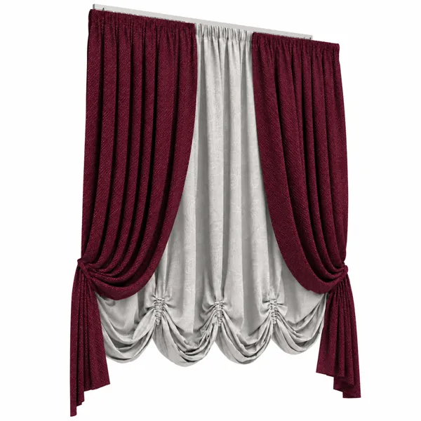 Burgundy Draped Curtain Set 3D Model