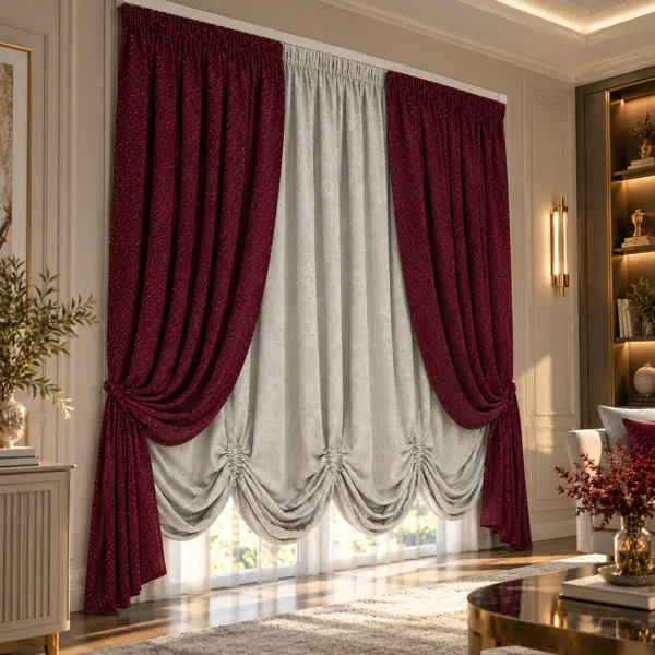 Burgundy Draped Curtain Set 3D Model back