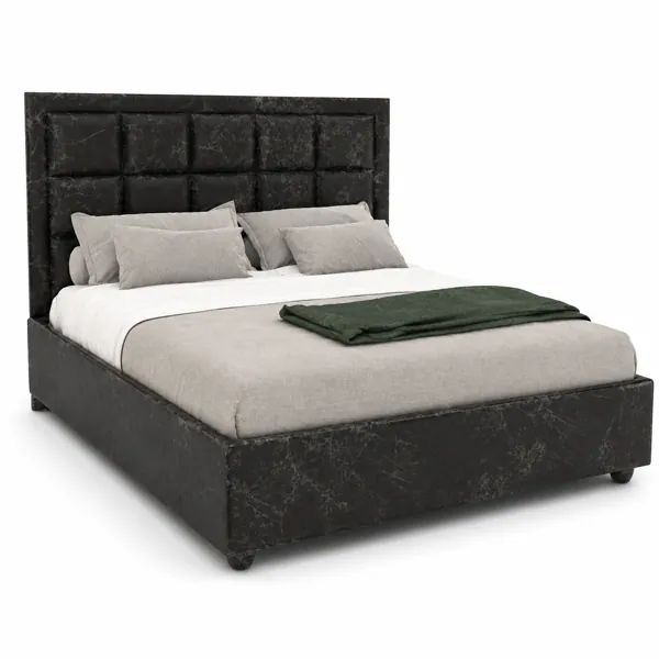 Black Distressed Leather Panel Bed 3D Model