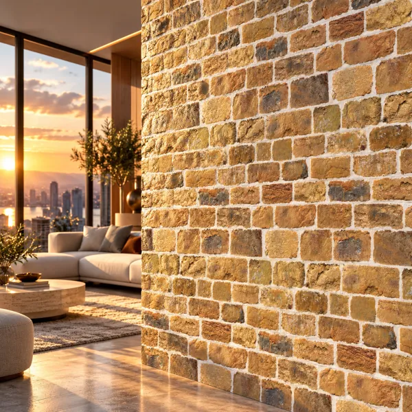 Golden Ochre Weathered Brick Stone Wall Texture back