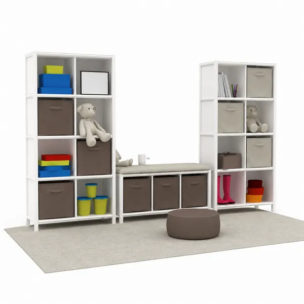 Scandinavian Kids Storage Set – White Cubes & Taupe Bins 3D Model