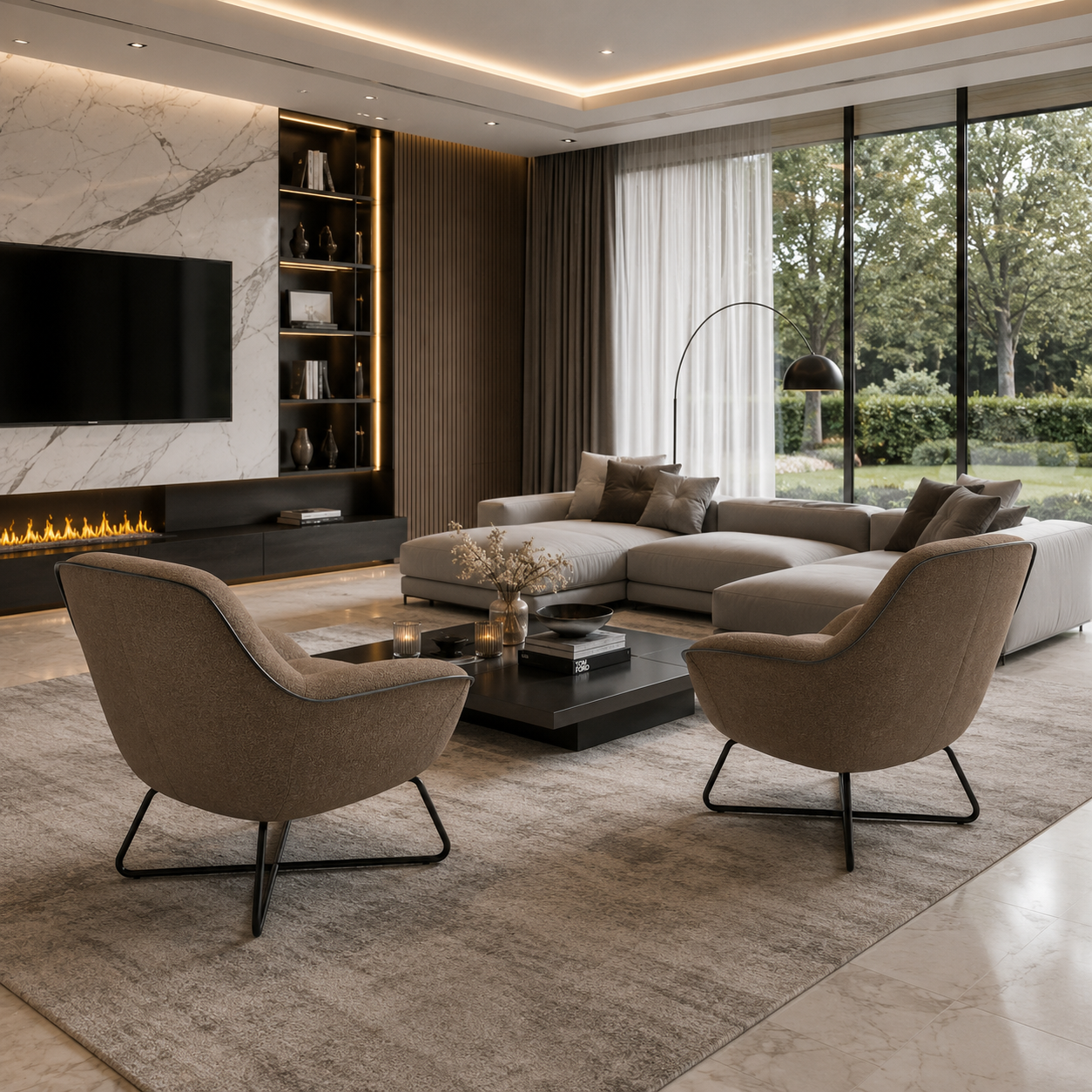 Taupe Curved Lounge Armchair 3D Model 4