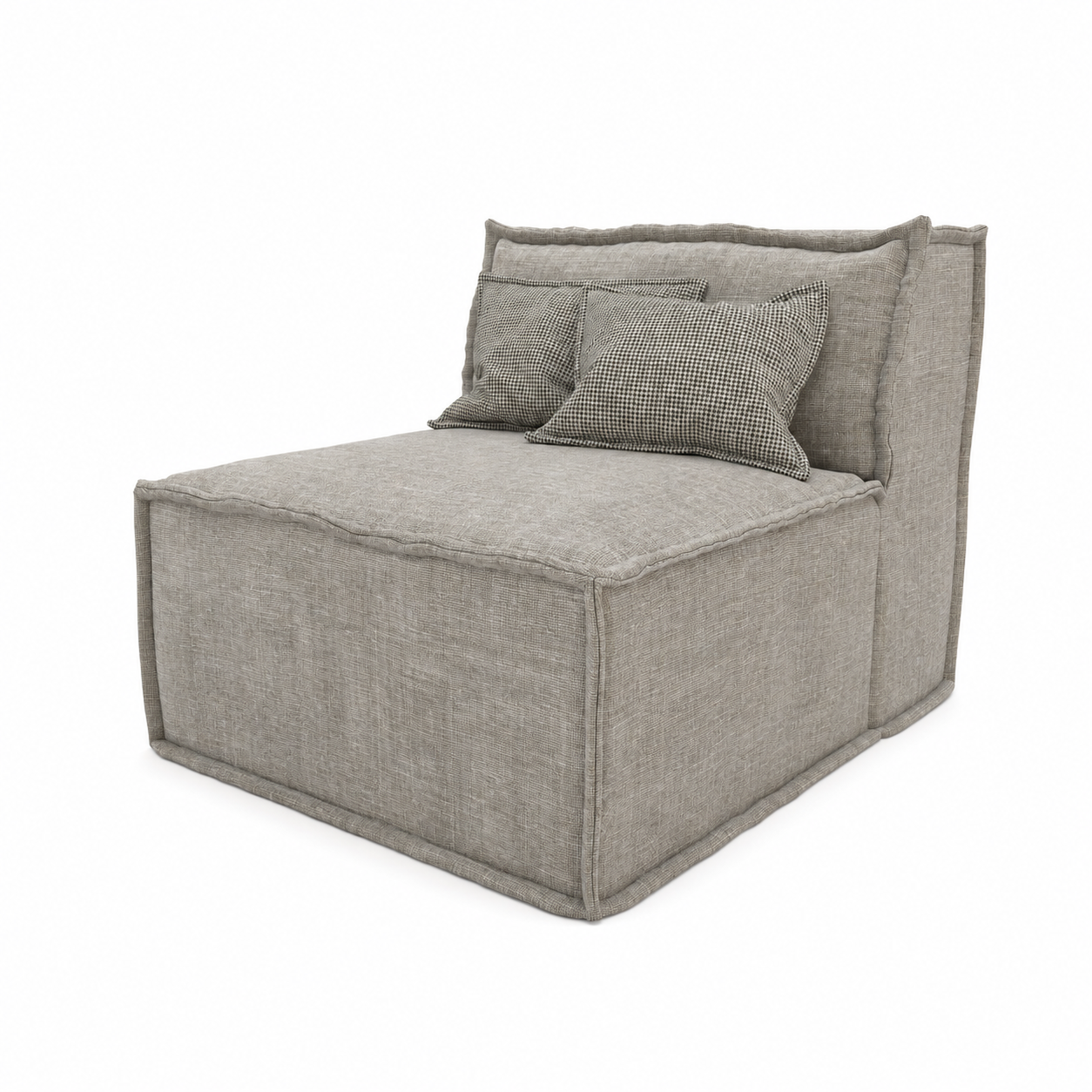 Boxy Fabric Lounge Chair – Warm Greige Exposed Seams 3D Model 3
