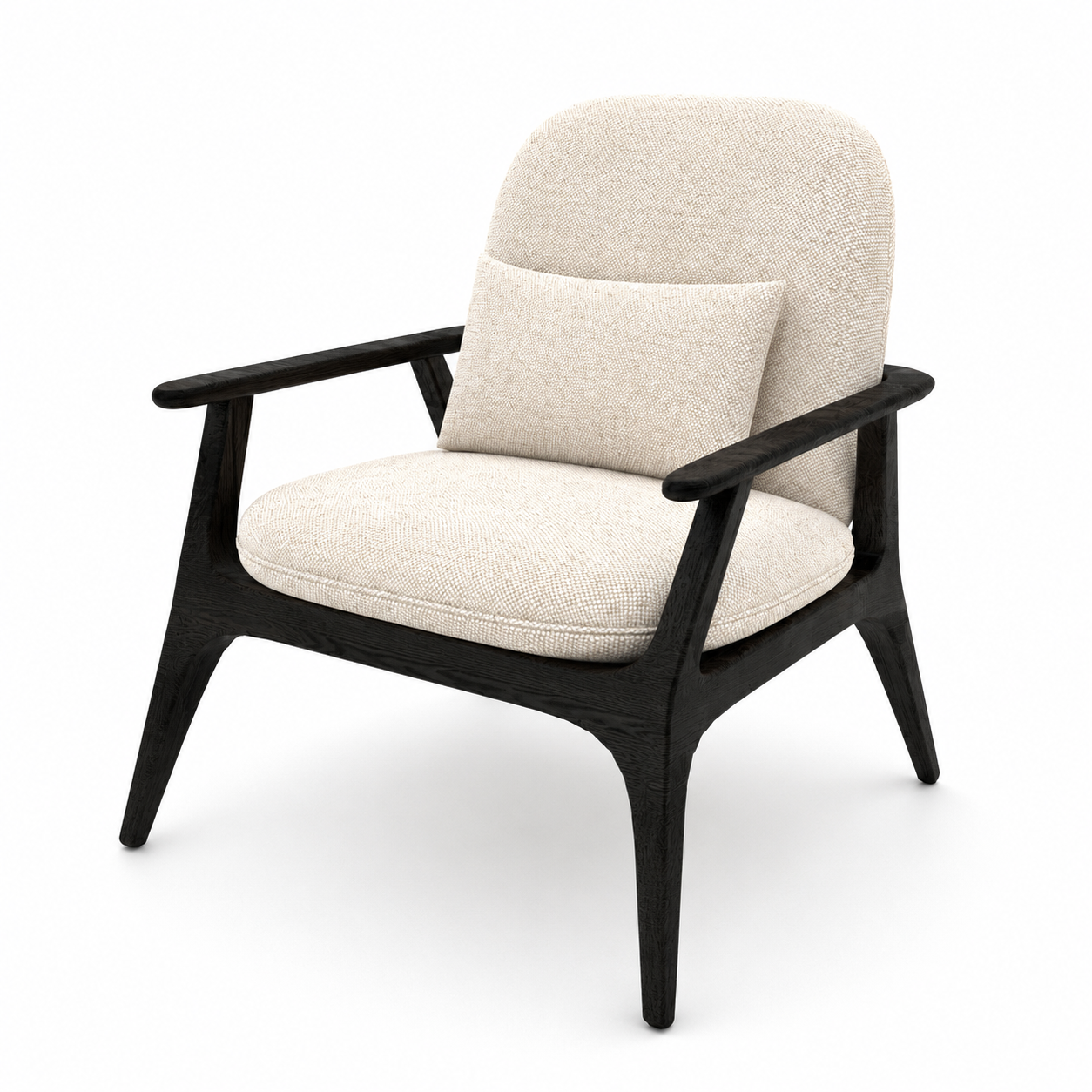 Beige Armchair with Black Wood Frame 3D Model 3
