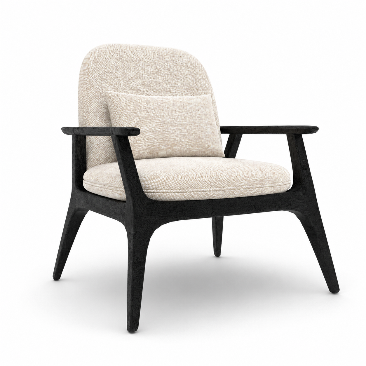 Beige Armchair with Black Wood Frame 3D Model 1