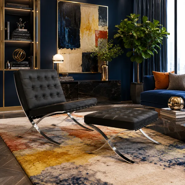 Black Tufted Leather X-Frame Lounge Chair 3D Model back