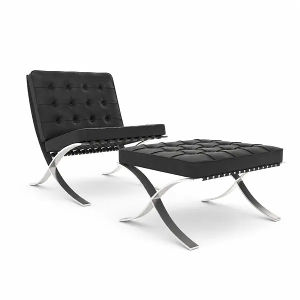 Black Tufted Leather X-Frame Lounge Chair 3D Model