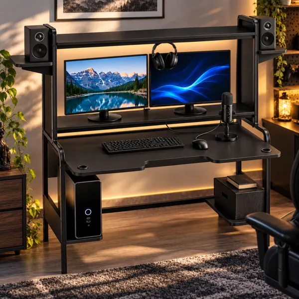 Modern Gaming Computer Desk Set 3D Model back