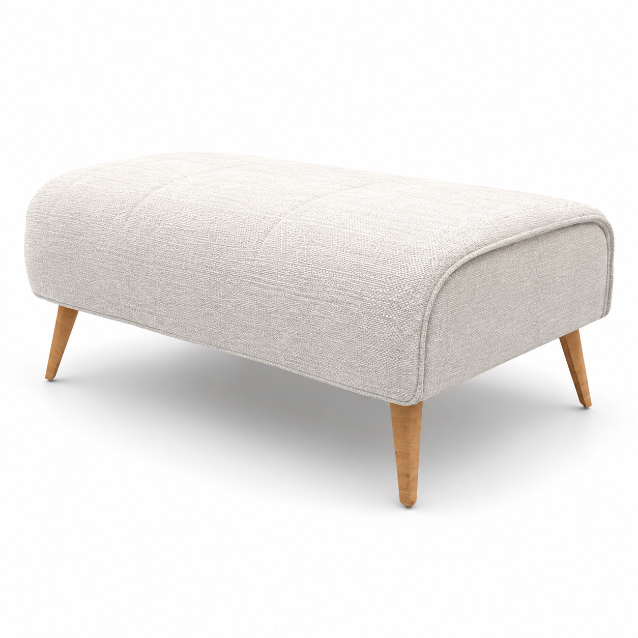 Ivory Woven Bench – Natural Wood Tapered Legs 3D Model 3