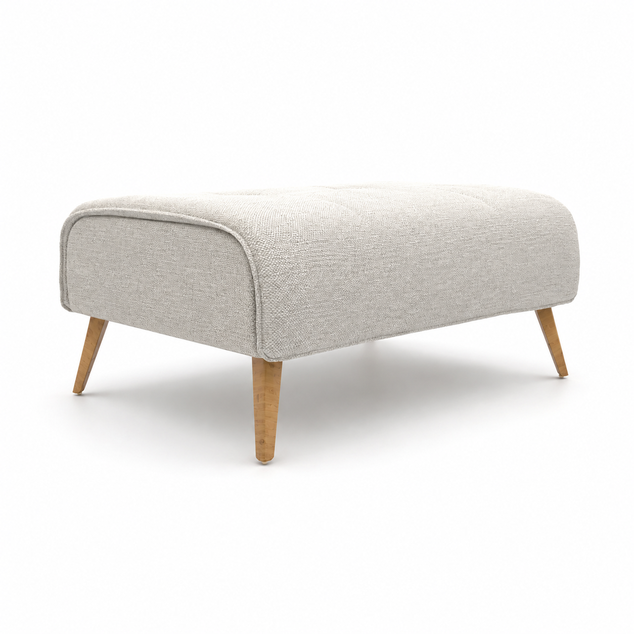 Ivory Woven Bench – Natural Wood Tapered Legs 3D Model 1