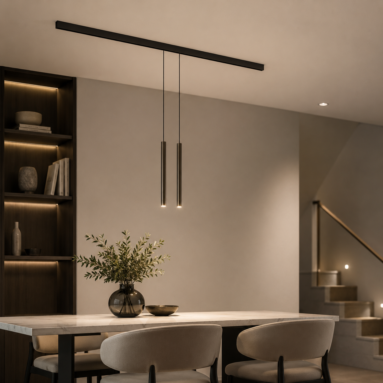 Black Linear Track Spot Light – Twin Bronze Pendants 3D Model 3