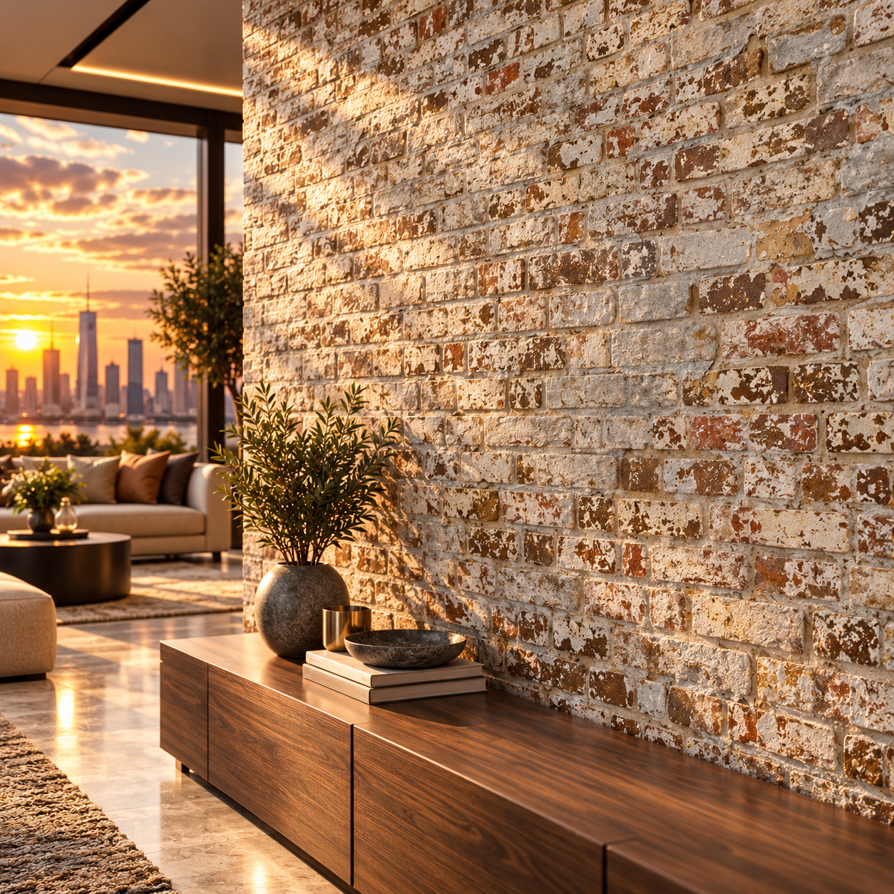 Weathered Whitewashed Brown Exposed Stone Brick Texture 2