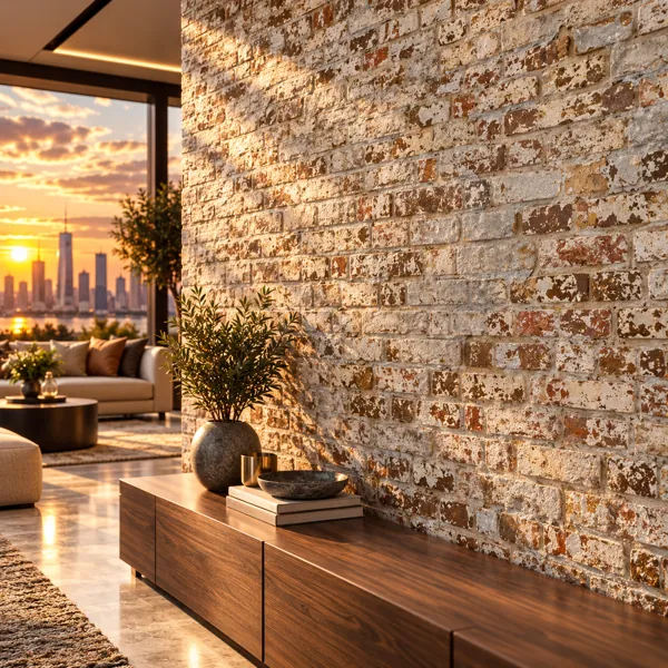 Weathered Whitewashed Brown Exposed Stone Brick Texture back