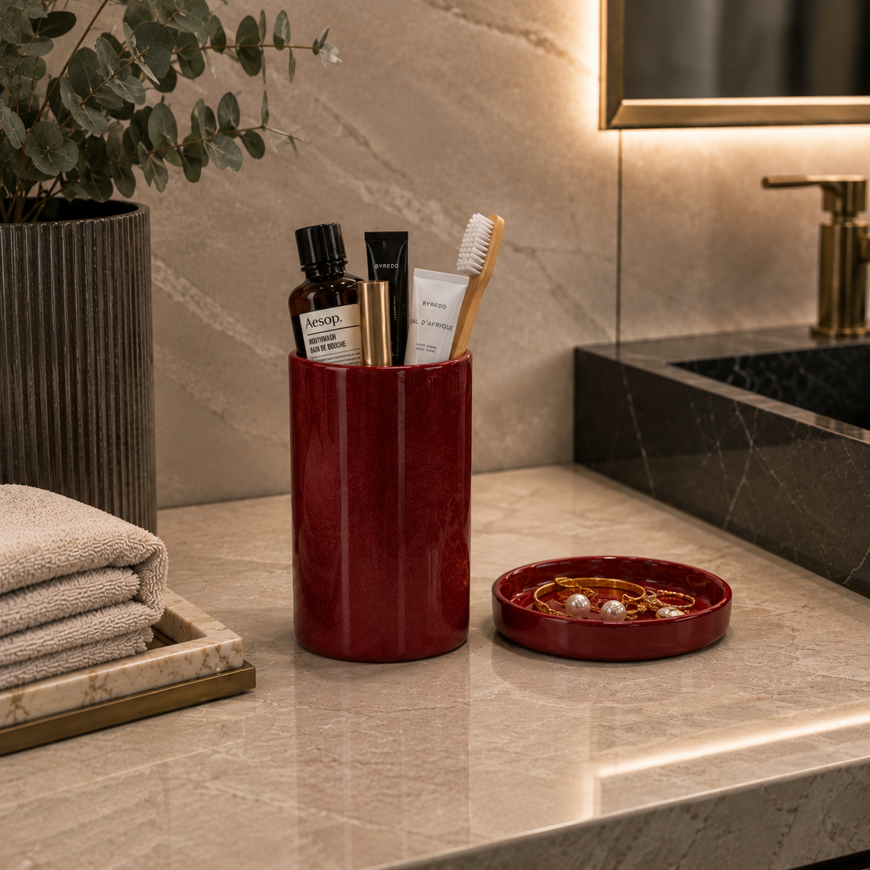 Burgundy Bathroom Accessory Set – Ripple Tray 3D Model 2