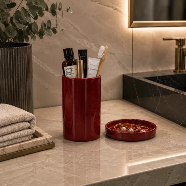 Burgundy Bathroom Accessory Set – Ripple Tray 3D Model back