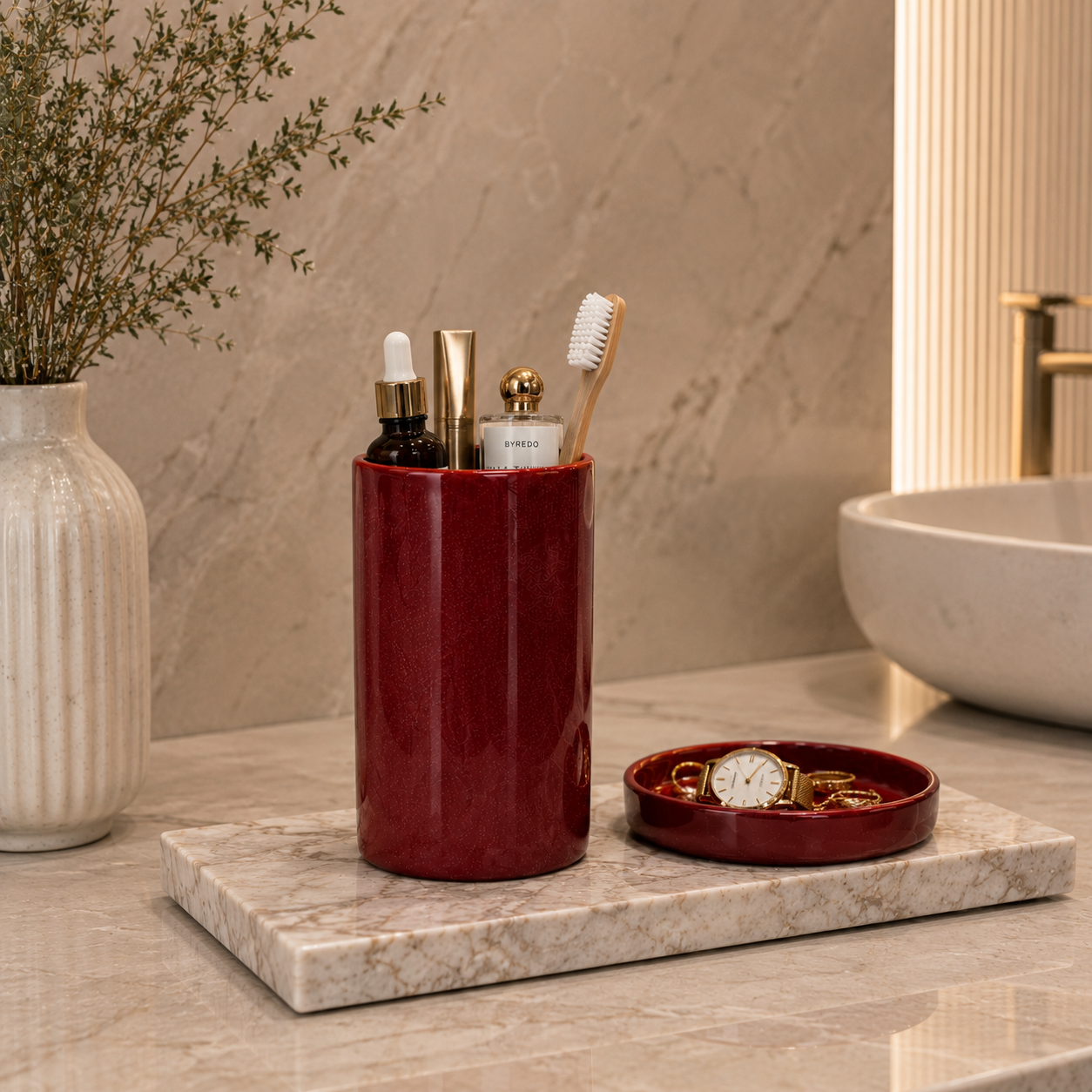 Burgundy Bathroom Accessory Set – Ripple Tray 3D Model 3