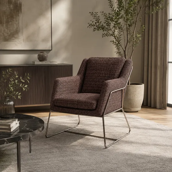 Brown Fabric Armchair with Sled Metal Frame 3D Model back