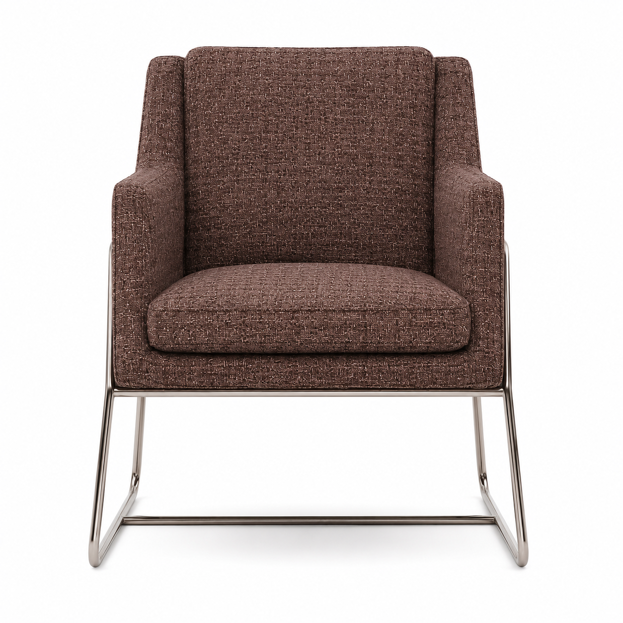Brown Fabric Armchair with Sled Metal Frame 3D Model 3