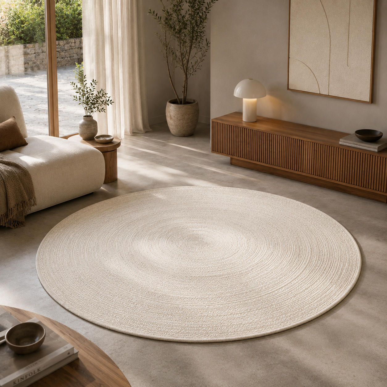 Round Cream Carpet – Concentric Woven Rings 1