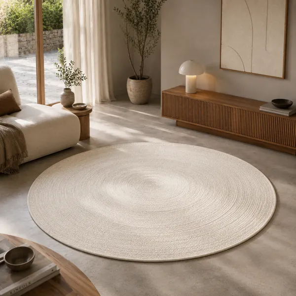 Round Cream Carpet – Concentric Woven Rings