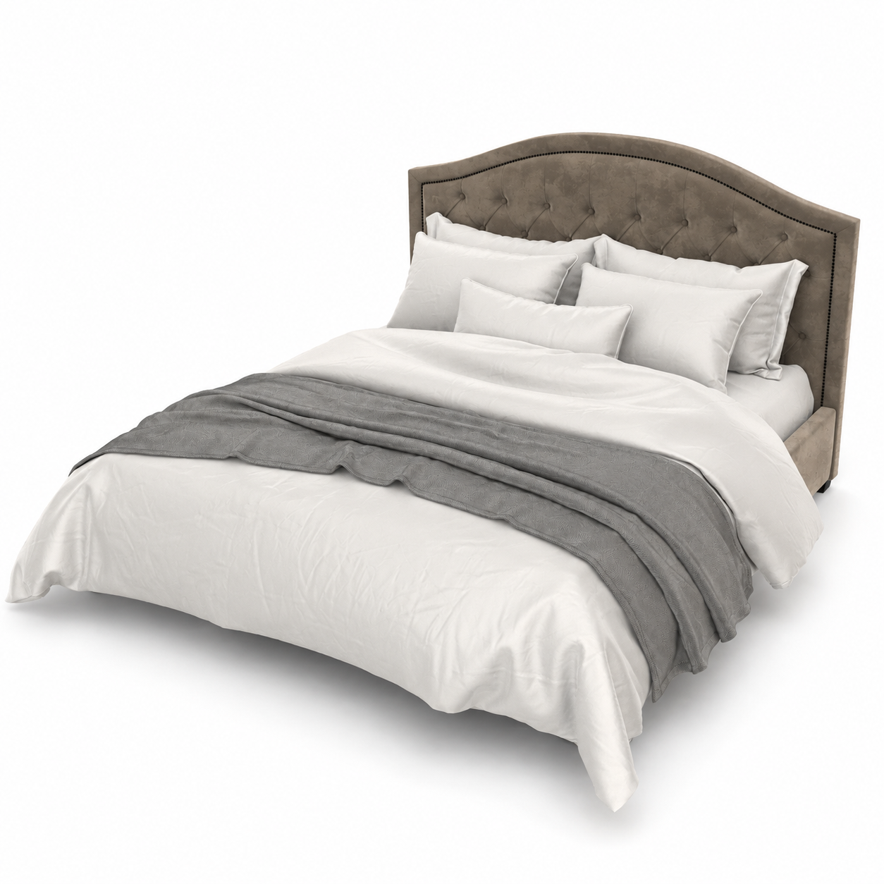Taupe Arched Tufted Nailhead Bed 3D Model 3