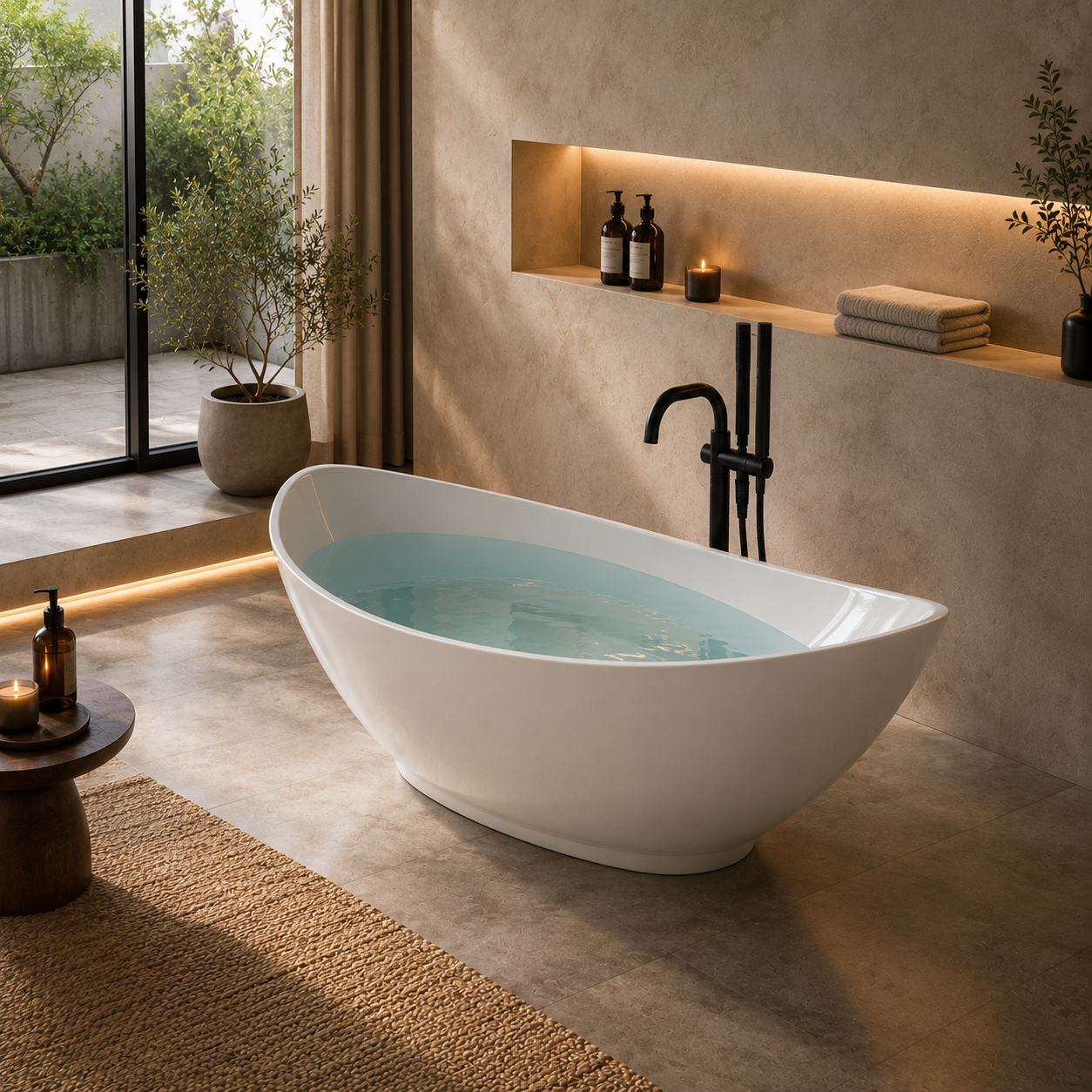 White Sculptural Freestanding Bathtub – Swept Rim 3D Model 2