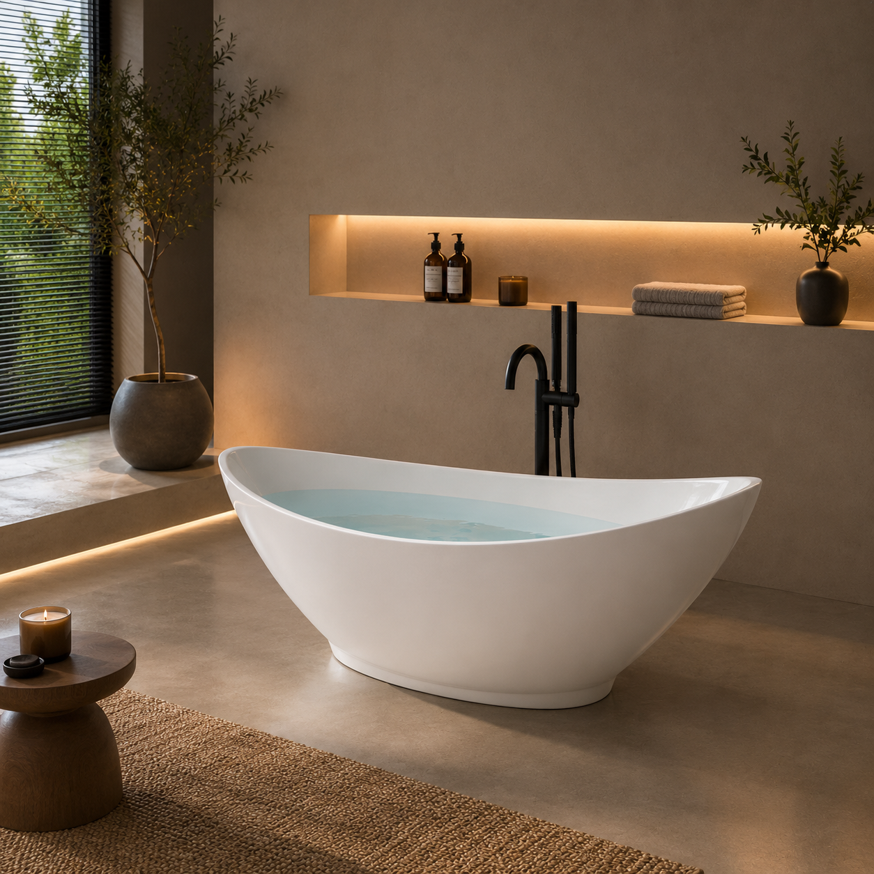 White Sculptural Freestanding Bathtub – Swept Rim 3D Model 3
