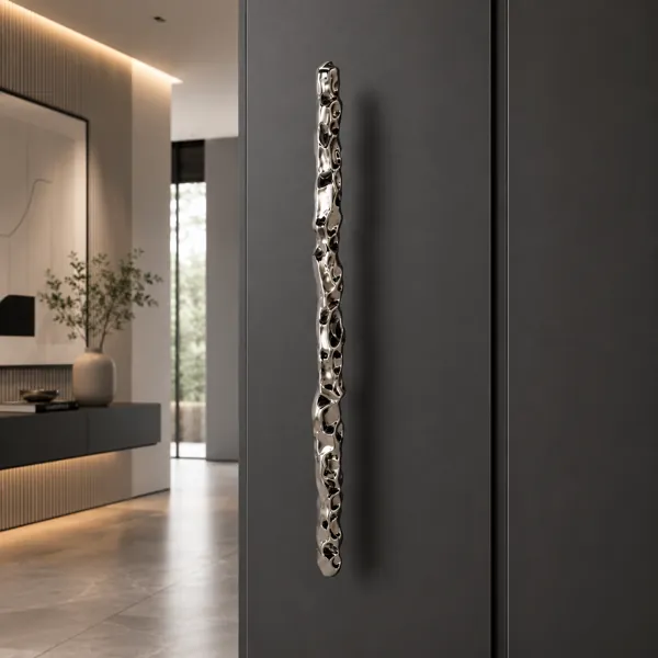 Silver Organic Sculptural Handle – Hammered Ripple Surface 3D Model back
