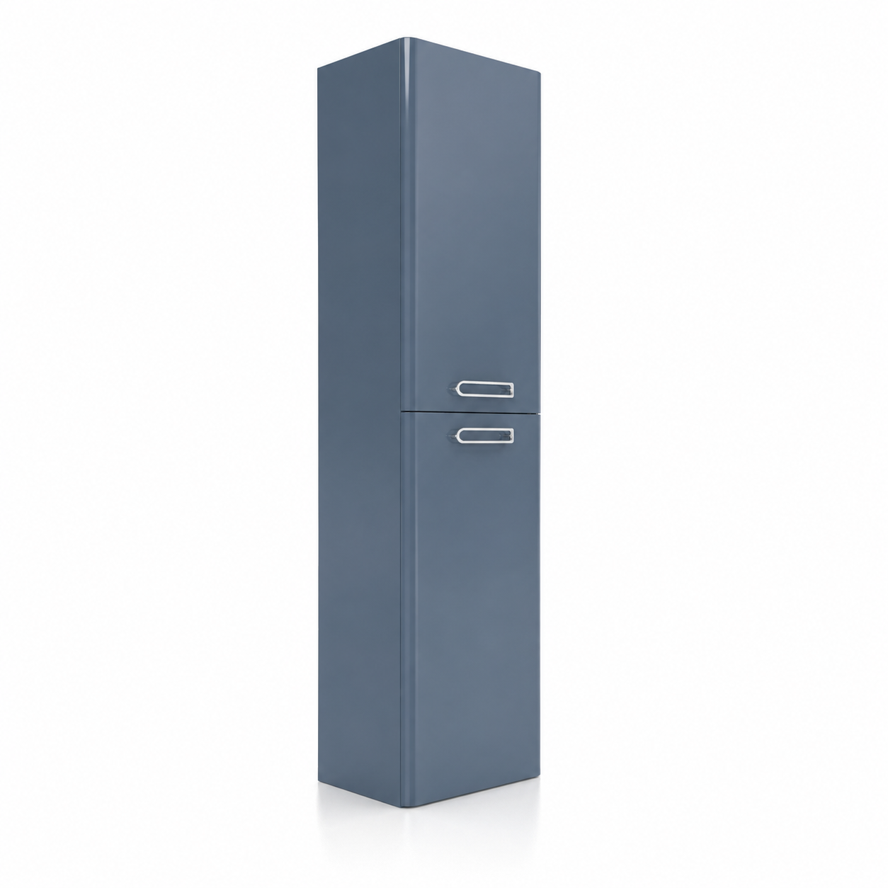 Blue-Gray Tall Bathroom Cabinet – Silver Handles 3D Model 1